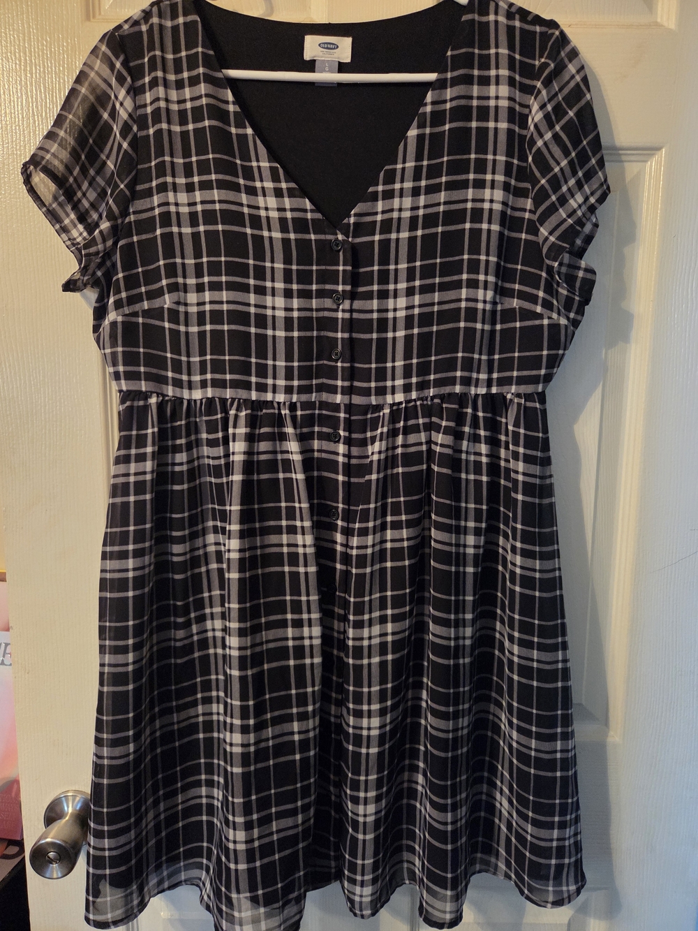 Old Navy Black and White Plaid Button-Front Mini Dress
